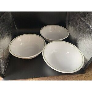 3 Corelle Bowls Green Stripe Floral Spray Spring Blossom Meadow Cereal Soup Vtg